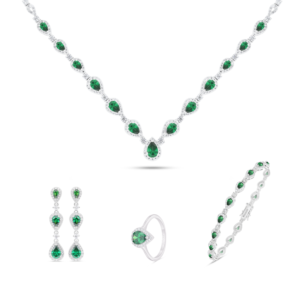 Round Earring Necklace, Green White Zircon Stone, outlet 925 Sterling Silver